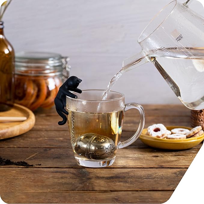 PELEG DESIGN Animal Tea Strainer, Cat, Stainless Steel, Catty, Tea Strainer, Tea Infuser, Black