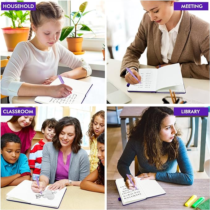 feela 12 Pack Notebooks Journals Bulk, Hardcover Notebook Classic Ruled Journal Set with Pen Holder for School Business Work Travel Writing, with 12 Black Pens, 120 GSM, 5.1”x8.3”, A5, Purple - Bloomnest