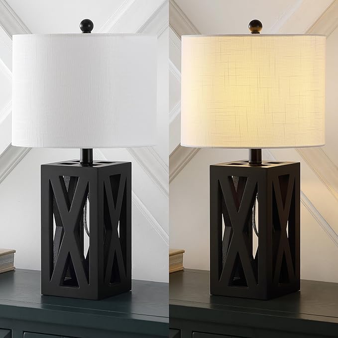 JONATHAN Y JYL1062C-SET2 Stewart 21.5" Wood LED Table Lamp Farmhouse, French Country, Rustic, Bohemian, Bedroom, Living Room, Office, College, Bookcase, Black (Set of 2) - Bloomnest