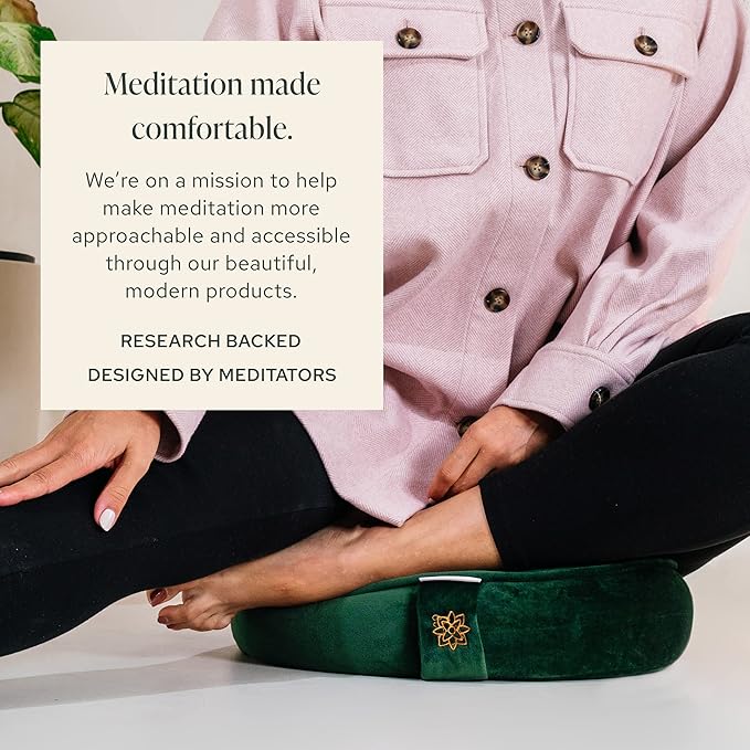 Mindful Modern Velvet Meditation Cushion | Luxe Zafu Yoga Floor Pillow Seat | Posture Support | Buckwheat Hull Filled | Large Round Cushion with Removable Washable Cover + Carry Handle - Bloomnest
