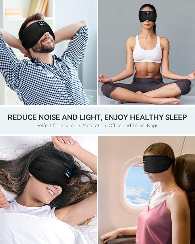 MUSICOZY Sleep Headphones Breathable Bluetooth 5.4 Headband 3D Sleeping Headphones, Wireless Eye Mask Earbuds Earphones for Side Sleeper Office Air Travel Cool Tech Gadgets Unique Gifts - Bloomnest