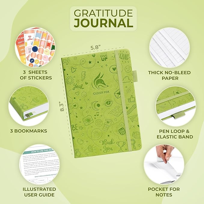 Clever Fox Gratitude Journal β Happiness, Positivity & Affirmation Daily Journal β Inspirational Daily Notebook β 3 Months, A5 (Spring Green) - Bloomnest