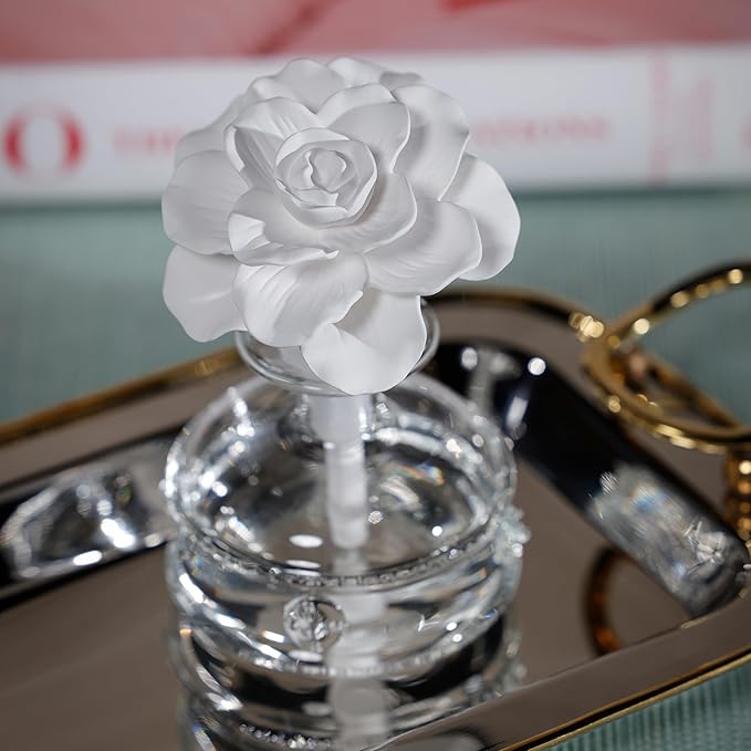 Zodax Grand Casablanca Reed Diffuser - Home Fragrance Oil Diffuser Ideal for Living Room, Bathroom, Office - Porcelain Flower Design - Gift Box Packaging Included - Versailles Tuberose - 1.69 Oz. - Bloomnest