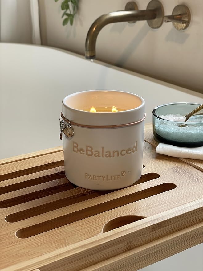 PartyLite Be Relaxed Lavender + Patchouli Soy Jar Candle, 40-50 Hours Burn Time, Energizing Eucalyptus, Uplifting Lemon, Pure Fragrance Blend - Bloomnest