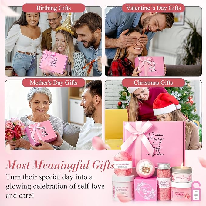Spa Gifts for Women 7 Pcs Home Spa Kit Rose Gifts for Woman,Spa Gift Baskets Self Care Gifts Spa Gift for Women Birthday,Mothers Day Basket Easter Christmas Bath Set - Bloomnest