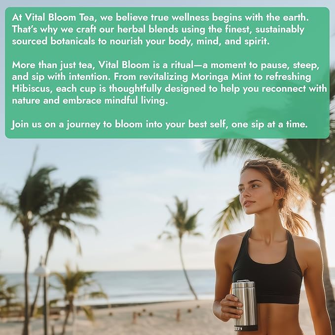 Vital Bloom Moringa Mint Tea, 120 Tea Bags, reduces inflammation, Bleach Free tea bags, Non GMO (Free Bamboo Tongs Included) - Bloomnest