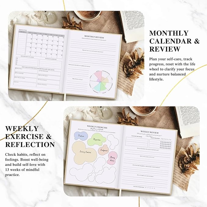 Lanpn Self Care Journal for Women, Self Love Guided Journals with Prompts, Daily Reflection Wellness & Gratitude Planner, 5 Minute Mental Health Notebook, Mindfulness Mood Log, 240 Pages, Beige Lanpn
