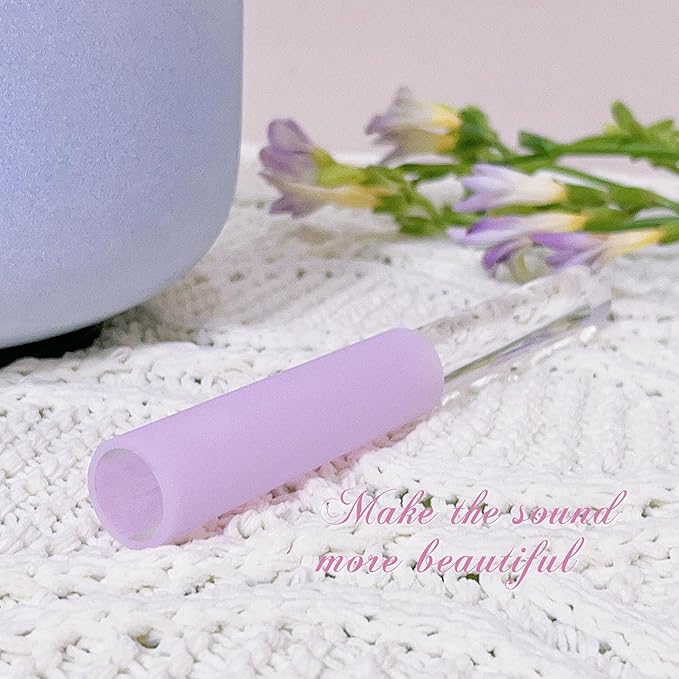 Singing Bowl Mallet Clear Solid Acrylic Base Rubber Striker Mallet for Playing Quartz Crystal Singing Bowls with Bundle Pocket(Purple) - Bloomnest