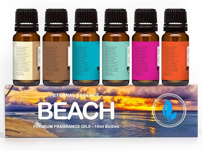 Eternal Essence Oils Beach Set of 6 Premium Fragrance Oils - Includes White Sand, Ocean Breeze, Honolulu Sun, Mermaid, Caribbean Escape, and Sun & Sand Scented Oils - 10ML - Bloomnest
