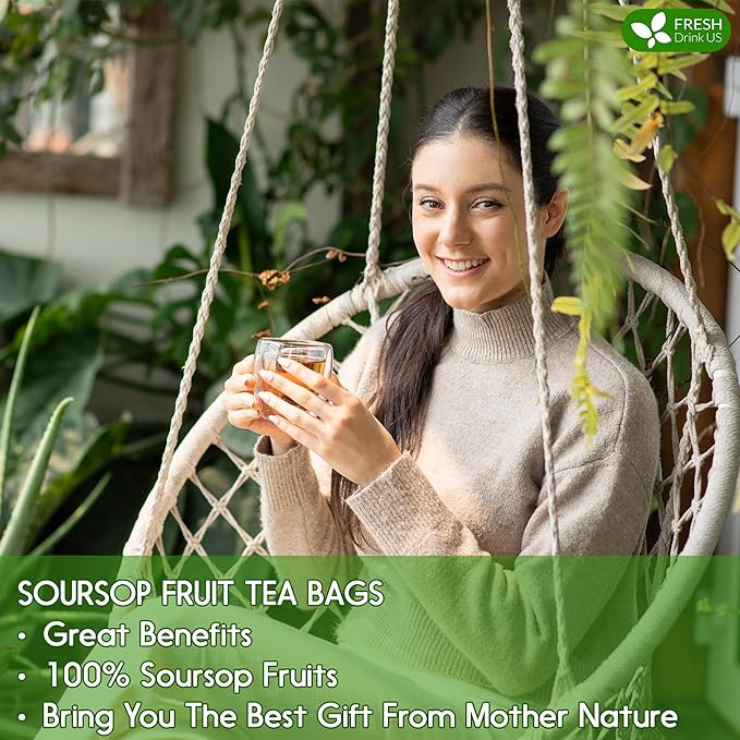 FreshDrinkUS, 60 Premium Soursop Graviola Fruit Tea Bags, 100% Natural and Pure from Soursop Fruits, Made With Natural Materials-Corn Fiber Tea Bag, Sugar/Caffeine/Gluten Free, Hoja Guanabana Tea - Bloomnest