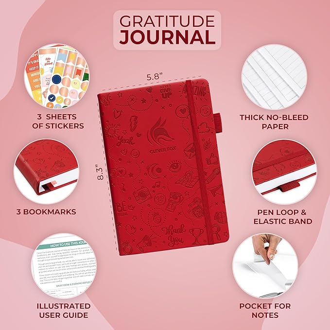 Clever Fox Gratitude Journal β Happiness, Positivity & Affirmation Daily Journal β Inspirational Daily Notebook β 3 Months, A5 (Red) - Bloomnest