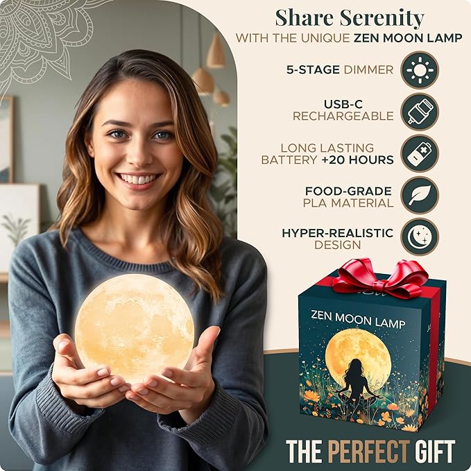 Zen Moon Lamp - Visual Meditation Light for Relaxation and Mindfulness - Guided Breathing Night Light - Spiritual Christams Gifts for Women, Mom, Best Friend 2025 - Unique Decor for Bedroom (5.5 inch) - Bloomnest
