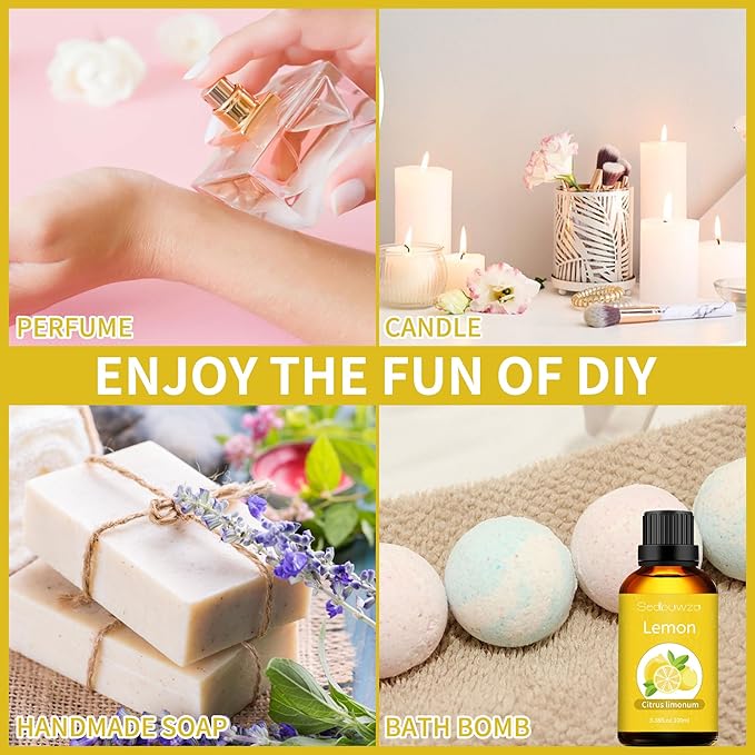 Sedbuwza Lemon Essential Oil 3.38 Fl OZ, 100% Pure Undiluted Lemon Oil for Diffuser, Aromatherapy, Perfumes, Candle, Soap Making Sedbuwza