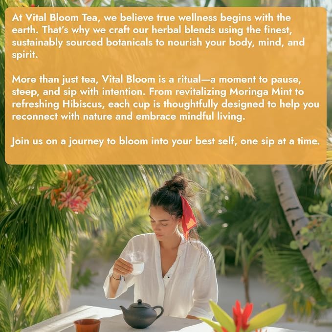 Vital Bloom 120 ct Ginger Tea Bags, Blend With Peppermint, Licorice, Lemongrass and Black Pepper, 100% Natural Ingredients, Bleach Free Tea Bags, Caffeine Free (Free Bamboo Tongs Included) - Bloomnest
