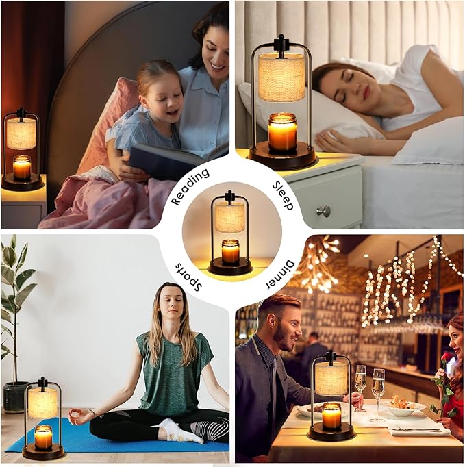 Candle Warmer Lamp Electric with Timer: Wax Melts Warmer - Dimmable Candle Wax Warmer Electric Candle Warmer with Replacement Bulbs, Bedroom Home Decor Compatible with Various Candles-Linen - Bloomnest