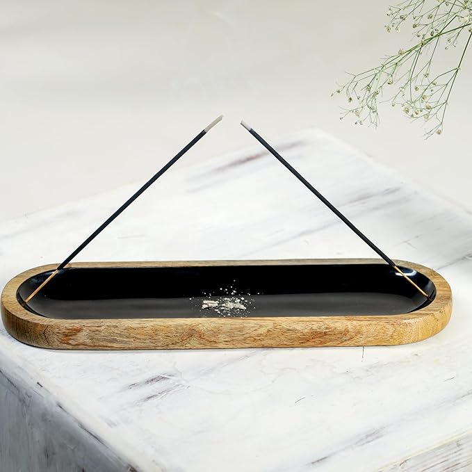 The Art Box Hand-Painted Incense Burner Holder Black - 12x4x1 inch Wooden Long Incense Stick Tray Holder for Modern Gift, Ash Catcher Incense Stick Holder - Meditation & Yoga - Bloomnest