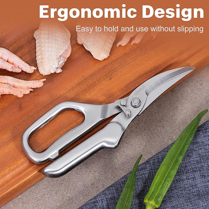 LIVINGO Kitchen Scissors - Heavy Duty Poultry Shears Sharp Cutting Food Chicken Bone Meat Vegetable for Cooking, Multipurpose Stainless Steel Utility Scissors, Safety Lock - Bloomnest