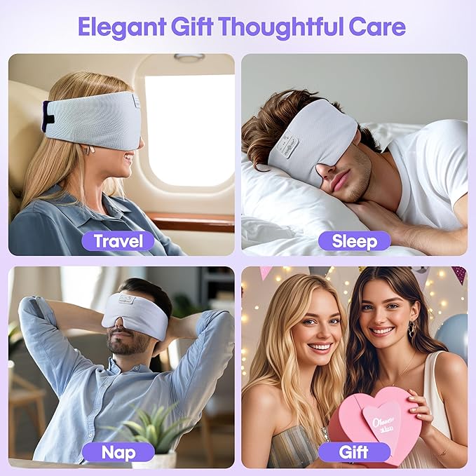 MUSICOZY Ice Silk Sleep Headphones with Bluetooth Mask, Eye Mask for Sleeping in Total Darkness, 5.4 Bluetooth Sleep Mask Sleep Headphones, Soft, Gifts for Men Women (Purple) - Bloomnest