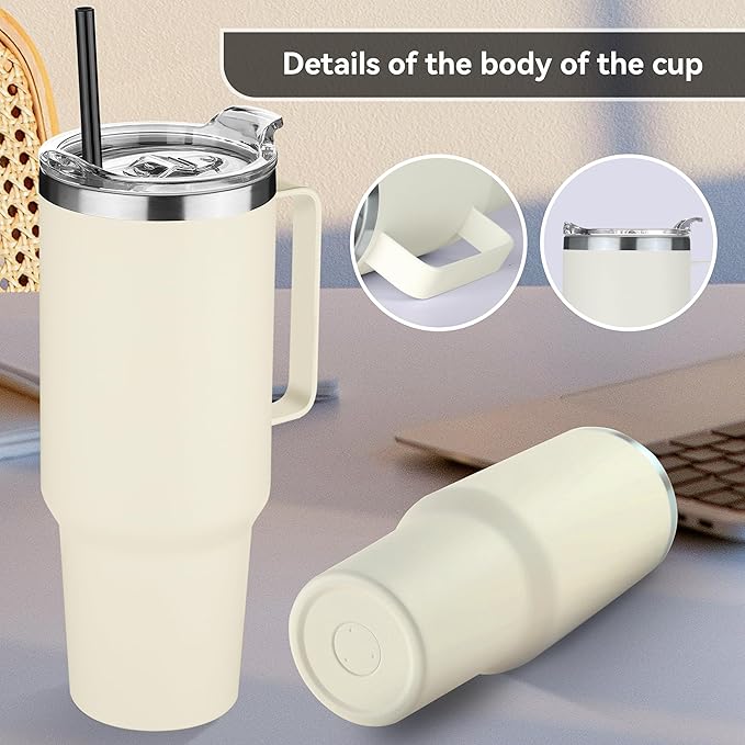 HASLE OUTFITTERS 40 oz Stainless Steel Tumbler with Handle, Vacuum Insulated Tumblers Bulk, Reusable Double Wall Travel Coffee Mug, Durable Powder Coated Water Bottle(Beige, 8) - Bloomnest