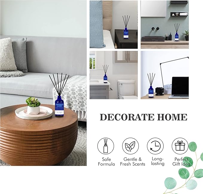 Reed Oil Diffuser Set, Fragrance Diffuser - Floral Notes, Vanilla, Cinnamon & Amber, Includes 6 Rattan Scented Sticks Diffuser Reeds, Home & Office Decor, 110ml/3.7oz - Bloomnest