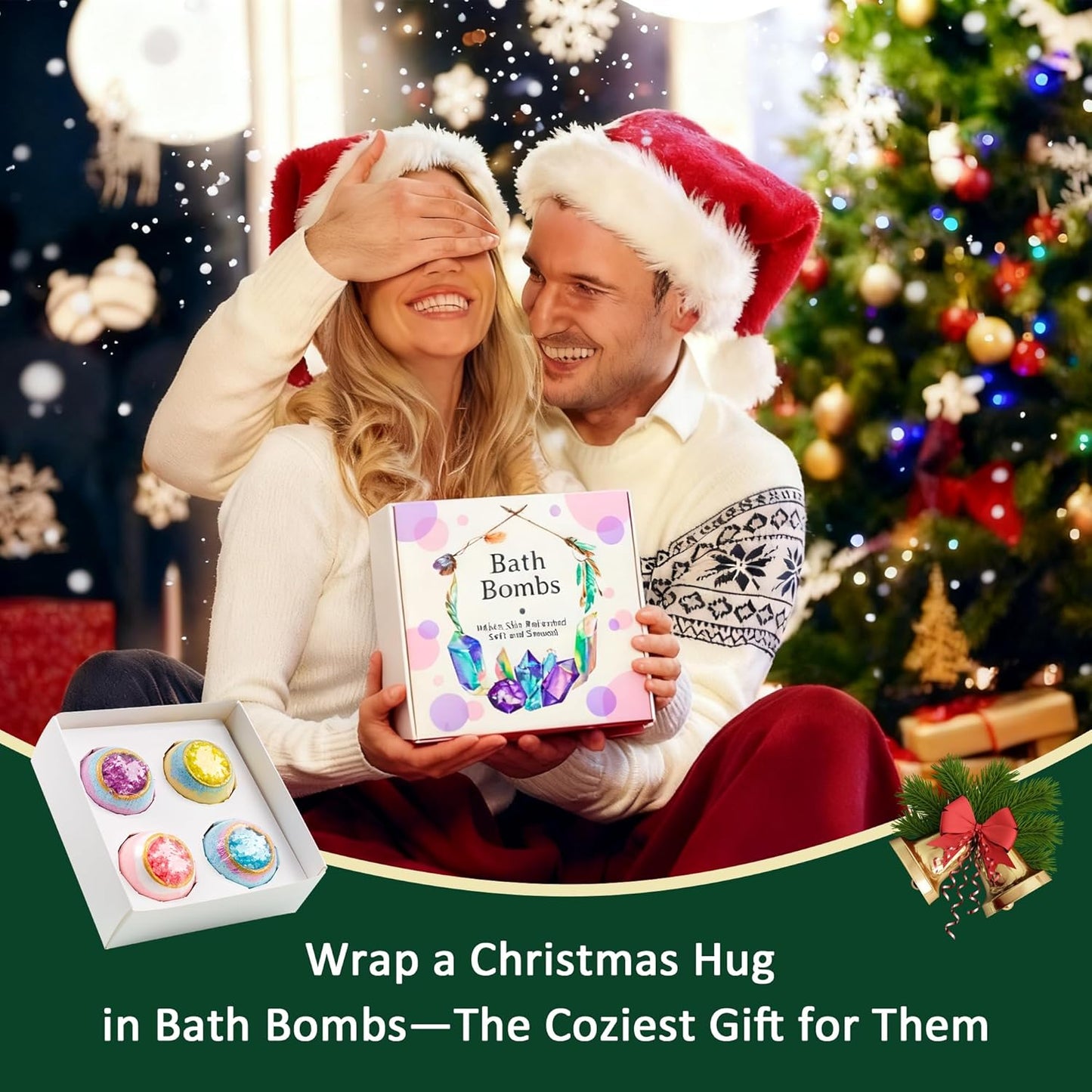 4 Pcs Crystal Sea Salt Bath Bomb Set – Natural Essential Oil Bath Fizzies, Organic Relaxing Bubble Bath, Self-Care Gift Set for Her, Him, Wife, Girlfriend, Perfect Holiday Gift