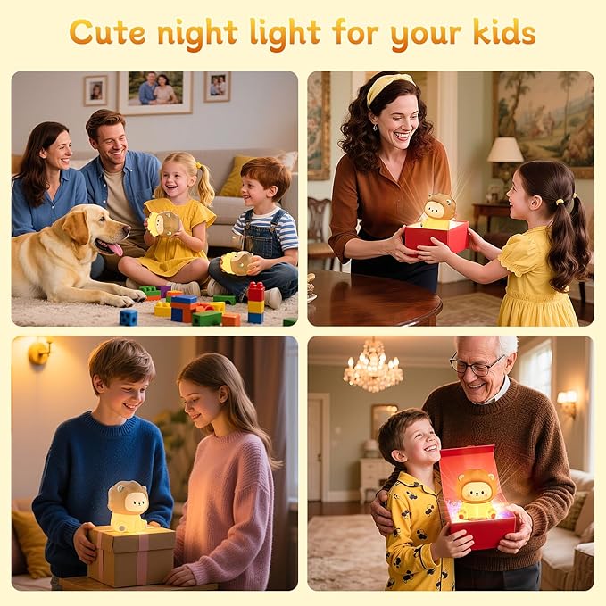Cute Lion Night Light for Kids, Rechargeable Nursery Lamp with Timer, 3 Brightness Levels & Warm Light, Soft Silicone Baby Night Light, Tap Control, Gift for Toddlers - Bloomnest