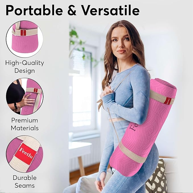 Extra Thick 12mm Exercise Mat – Non-Slip, Joint-Friendly & Cushioned Fitness Mat for Yoga, Pilates & Floor Workouts – Durable, Supportive & Includes Feetlu Classic Strap - Bloomnest