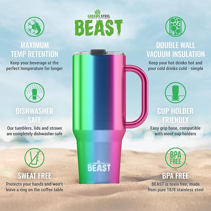 Beast 50 oz Tumbler Stainless Steel Vacuum Insulated Coffee Ice Cup Double Wall Travel Flask (Rainbow) - Bloomnest