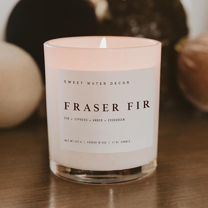 Sweet Water Decor Fraser Fir Candle - Evergreen, Fir, Cedar, and Cypress Winter Holiday Scented Soy Christmas Candles for Home - 11oz White Jar, 50+ Hour Burn Time, Made in The USA - Bloomnest