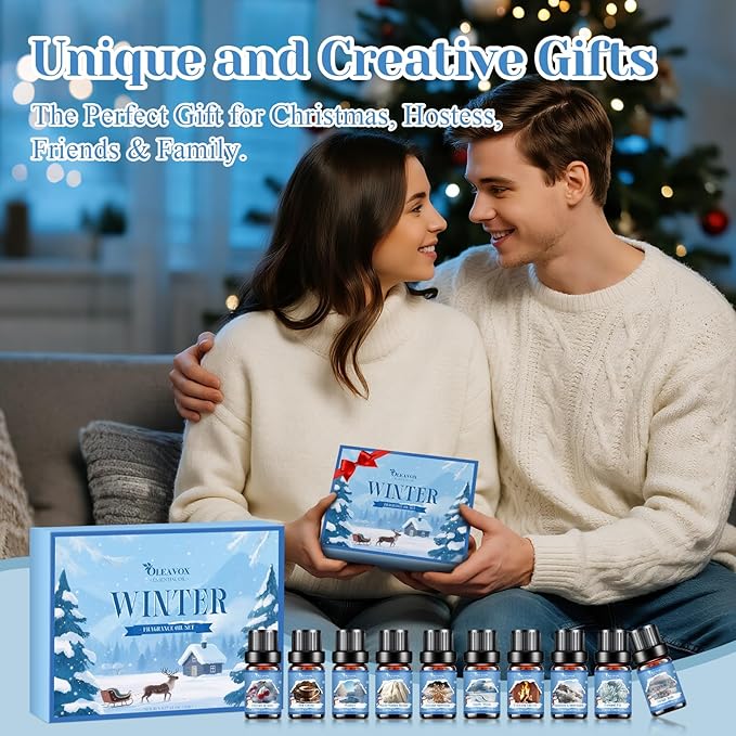 Winter Essential Oils Set, Premium Holiday Fragrance Oil for Diffusers, Scents for Candle & Soap Making,Hot Cocoa, Frosted Fir, Cashmere & Snowflakes and Sleigh Ride More 10x5ml,Aromatherapy Oils - Bloomnest