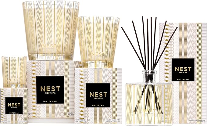 NEST New York Scented 3-Wick Candle, Winter Chai - 21.2 oz - Up to 100-Hour Burn Time - Reusable Glass Vessel - Bloomnest