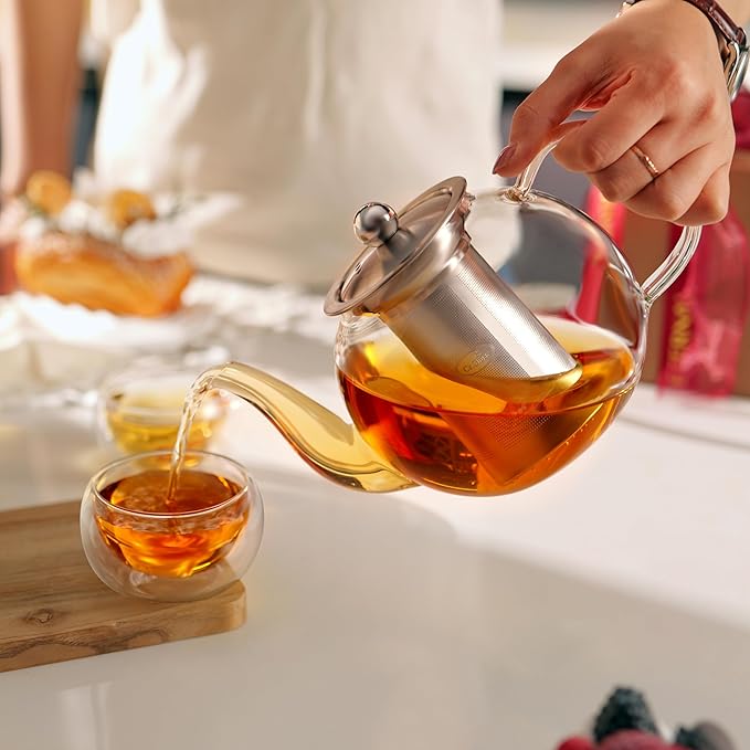 CNGLASS 900ml Glass Teapot with Removable Infuser,Clear Tea Kettle Stovetop Safe,Blooming and Loose Leaf Tea Maker - Bloomnest