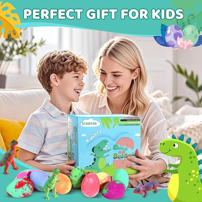 Bath Bombs for Kids with Surprise Toys Inside - 9 Pack Dinosaur Bath Bombs Gift Set, Dinosaur Toys for Kids 3 4 5 6 7 8 9 Years, Stocking Stuffers for Kids, Christmas Gifts Bubble Bath Fizzes - Bloomnest