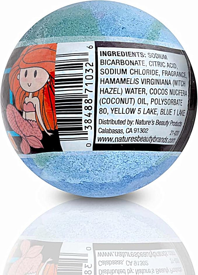 Nature's Beauty Mermaid Song, Seaberry & Jasmine Scent Bath Bomb for Kids Multi-Pack - Natural Hand Crafted, Non-Staining, Fun Bubbly Fizzy Spa Bomb, Made w/Coconut Oil + Witch Hazel, 5.5oz (4 Pack) - Bloomnest