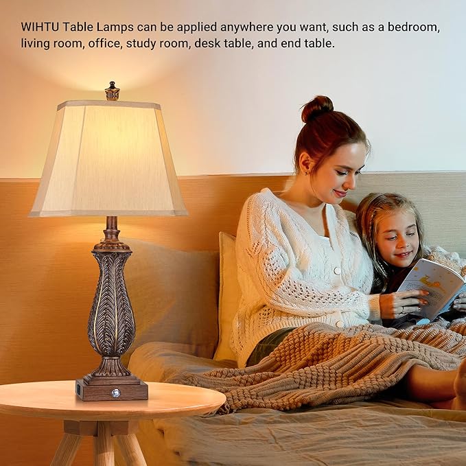 3-Way Dimmable Table Lamps for Bedrooms Set of 2, 30" H Touch Lamps for Living Room with USB & Type-C Ports, Brown Mermaid Bedside Lamp for Nightstand, Resin Farmhouse Rustic Lamp with 2 Bulb - Bloomnest