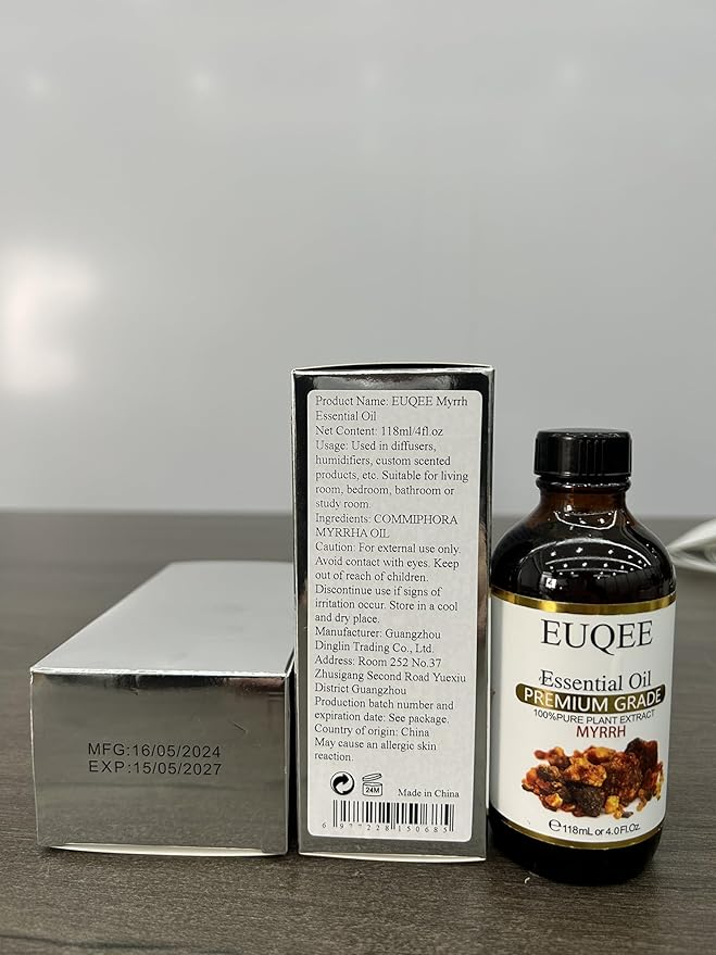 EUQEE Myrrh Essential Oil, Premium Myrrh Oil with Glass Dropper for Aromatherapy, Diffuser, Soap Candle Making - 4 Fl oz/ 118ML - Bloomnest