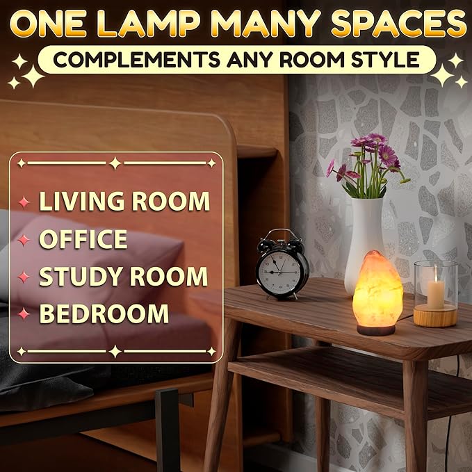Himalayan Salt Rock Lamp with Dimmer – Hand-Carved Himalayan Salt Lamp 5.5–7 Inch (3-5.5 Lbs) with Wooden Base, Cord & Bulb – Adjustable Warm Amber Glow for Bedroom, Living Room, or Meditation Space - Bloomnest
