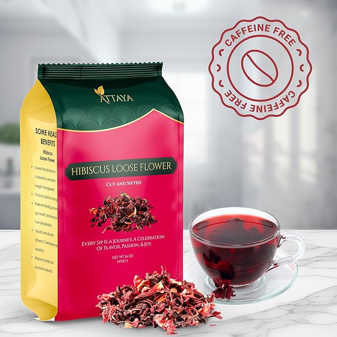 Attaya Natural Hibiscus Loose Flowers, Cut & Sifted 4oz | 100% Pure, Dried, Caffeine-Free | Antioxidant-Rich for Wellness & Relaxation. - Bloomnest