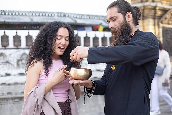 Tibetan Singing Bowl Set - Easy To Play for Beginners - Authentic Handcrafted Mindfulness Meditation Holistic Sound 7 Chakra Healing Gift by Himalayan Bazaar (5") - Bloomnest