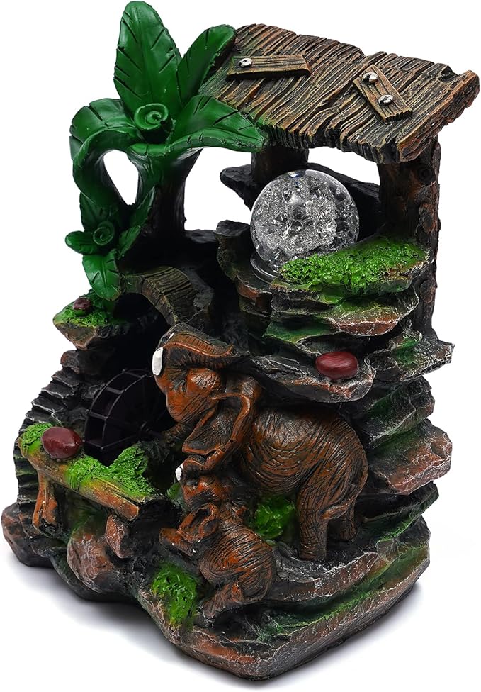 Fountains Waterfall Décoration,Indoor Relaxation Desktop Fountain Waterfall,Atomizing Humidifier,Desktop Fountain Waterfall with Rockery,Plant,Illuminated Waterfall for Home Office Desk Gifts