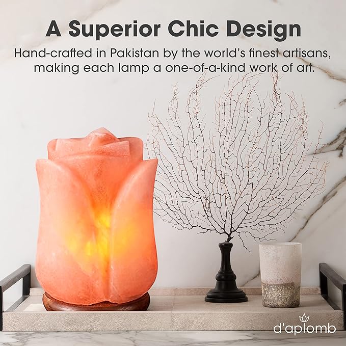 d'aplomb 100% Authentic Natural Himalayan Salt Lamp;Hand Carved Flower Rose Crystal Rock Salt from Himalayan Mountains; Dimmer Cord (Pink Flower) - Bloomnest