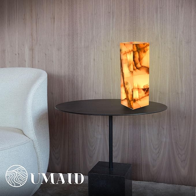 UMAID Handcrafted Onyx Marble Table Lamp, Each Lamp One-of-a-Kind with Natural Patterns, Warm Amber Glow, Dimmable Cord & Bulb, Modern Home Decor for Bedroom, Desk, Office, Living Room, or Bedside - Bloomnest