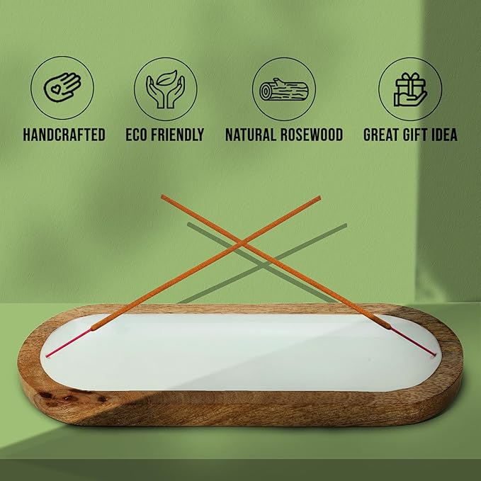 Hand Painted White Incense Holder,Wooden Incense Burner,Ash Catcher, Incense Tray 11x4x1.5 Inches, Best for Home Fragrance-Aesthetic Room Décor