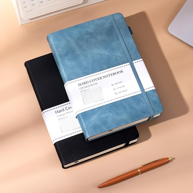 CAGIE 2 Pack Journals Notebooks for Women Men Leather Journals for Writing Hardcover A5 Journaling Notebooks Thick Journal Supplies Diary, Black& Blue - Bloomnest