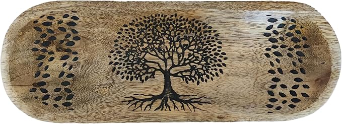 VANIYA CRAFTS® Wooden Handmade Tree of Life Design Boat Shape Incense Holder Stand Insence Tray for Home Decor Restaurant (11X4, Natural Black) - Bloomnest