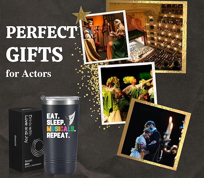 Onebttl Theater Gifts, Broadway Gifts for Musicians, Actors and Music Teacher on World Theatre Day, Birthday and Chistmas, 20 oz Insulated Stainless Steel Tumbler - EAT SLEEP MUSICALS REPEAT - Bloomnest