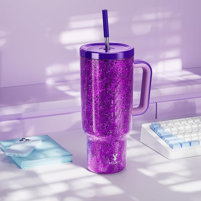 Meoky Tumbler with Handle and Straw for Women: 40 oz Stainless Steel Insulated Tumbler with Lid and Straw 100% Leakproof for Car Travel Home - Fashion Enthusiasts, Lavender - Bloomnest