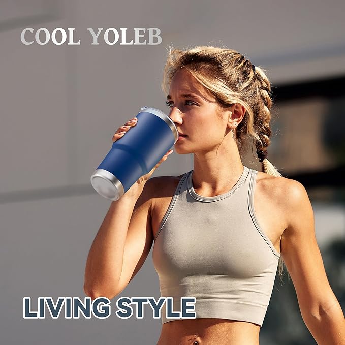 30 oz Tumbler with Lid Stainless Steel Tumblers Bulk Vacuum Insulated Cup Reusable Powder Coated Travel Mug Double Wall Leak Proof Cups Keep Cold Drinks for 12 Hours Navy, Set of 8