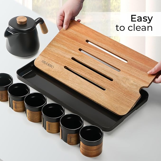 MIAMIO - Japanese/Chinese Tea Set 6 x 3.4 oz/Asian Tea Pot 21 oz with Tea Infuser, Traditional Japanese Tea Cups Set for Tea Lovers/Men/Women (Black) - Bloomnest