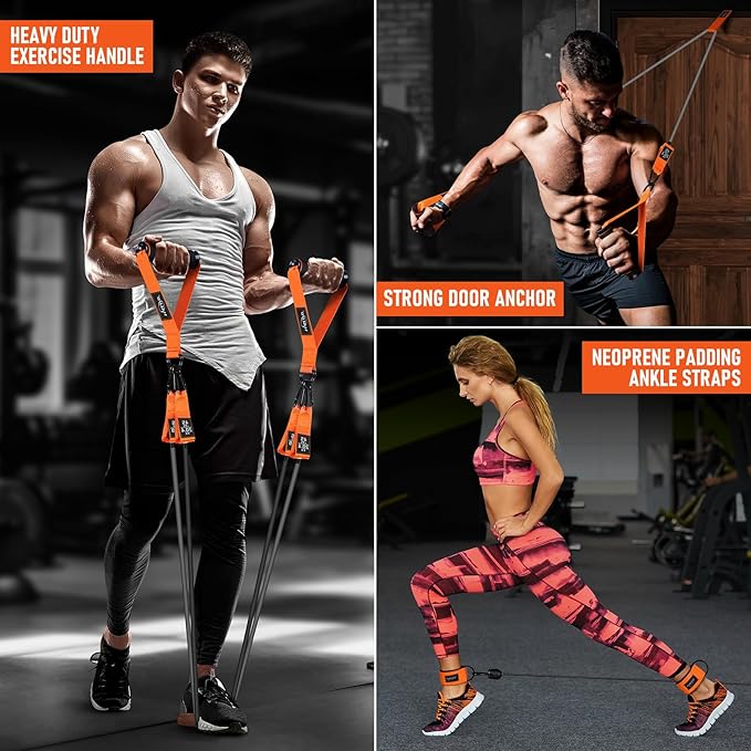 WALITO Resistance Bands Set - Exercise Bands with Handles, Door Anchor, Legs Ankle Straps, for Heavy Resistance Training, Physical Therapy, Muscle Training, Yoga, Home Workouts, Gym - Bloomnest